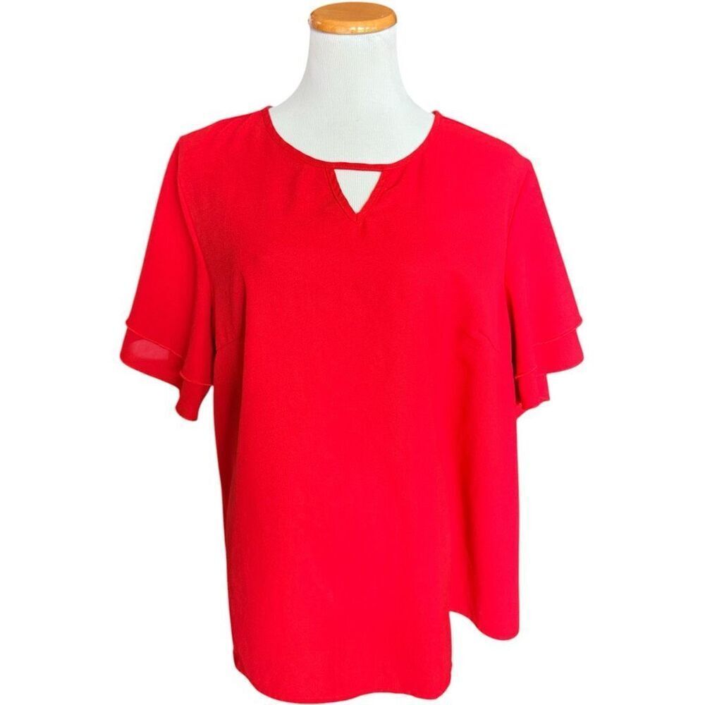 Womens Shein Curve Plus Solid Real Split Neck Top Blouse - Sz 1X